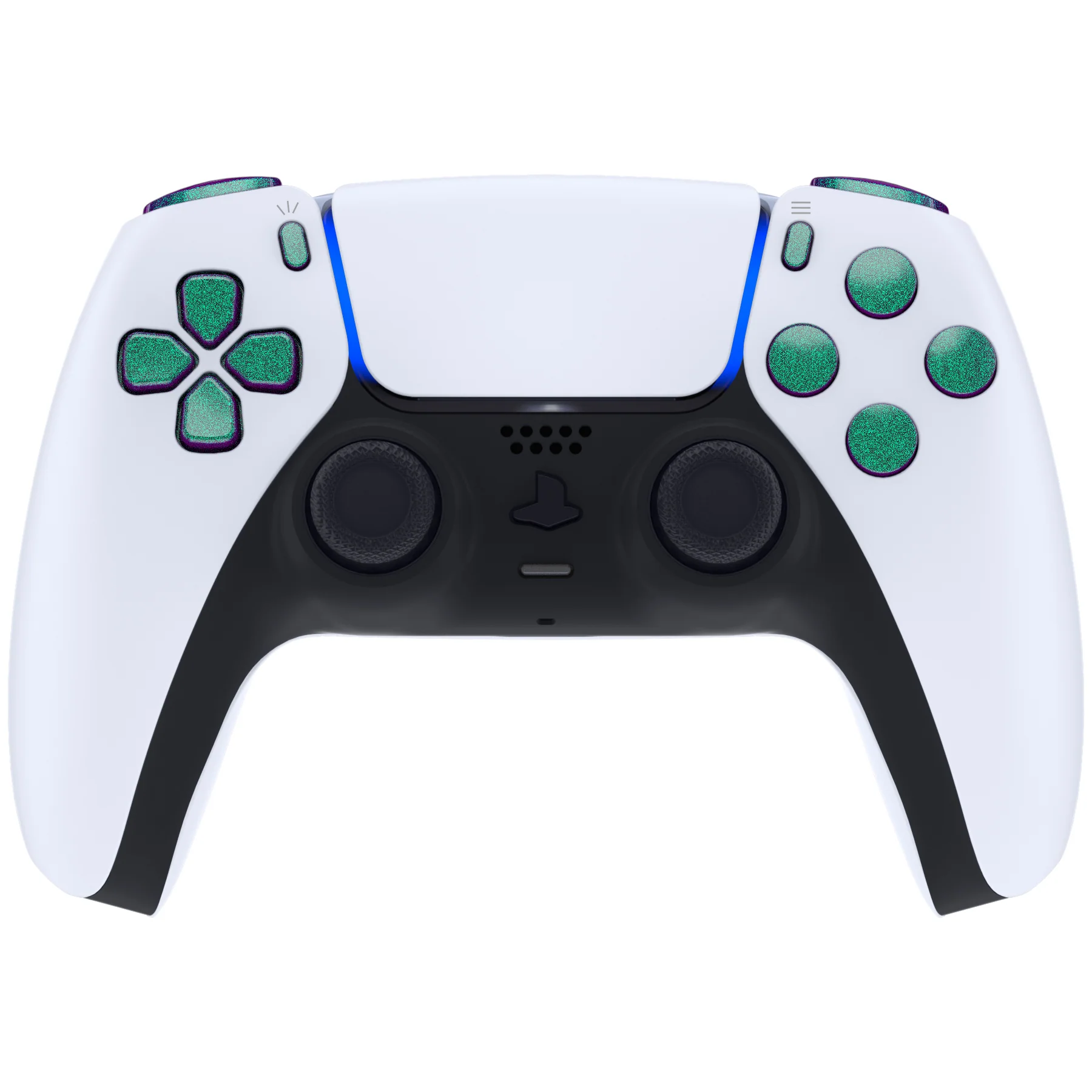 eXtremeRate Replacement Full Set Buttons Compatible with PS5 Controller BDM-030/040/050/060 - Chameleon Green Purple - Image 4
