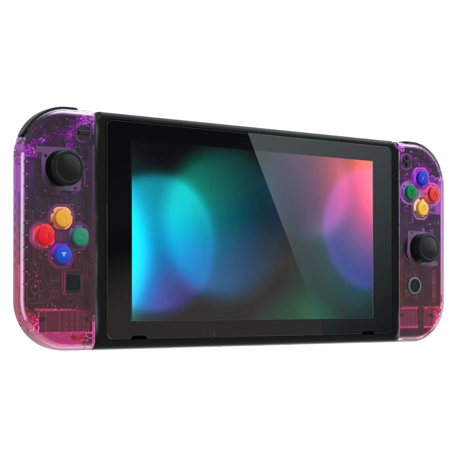 eXtremeRate Replacement Full Set Shell Case with Buttons for Joycon of NS Switch - Clear Atomic Purple Rose Red - Image 6